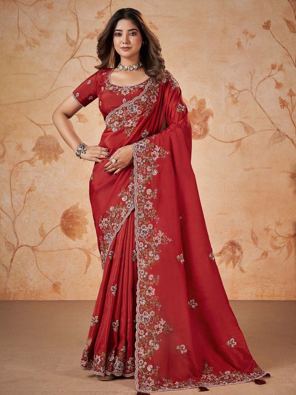 Maroon Red Upada Silk Saree